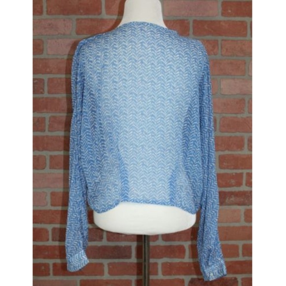 Gianni Bini Sheer Blue & White Button Down Blouse - Picture 4 of 5